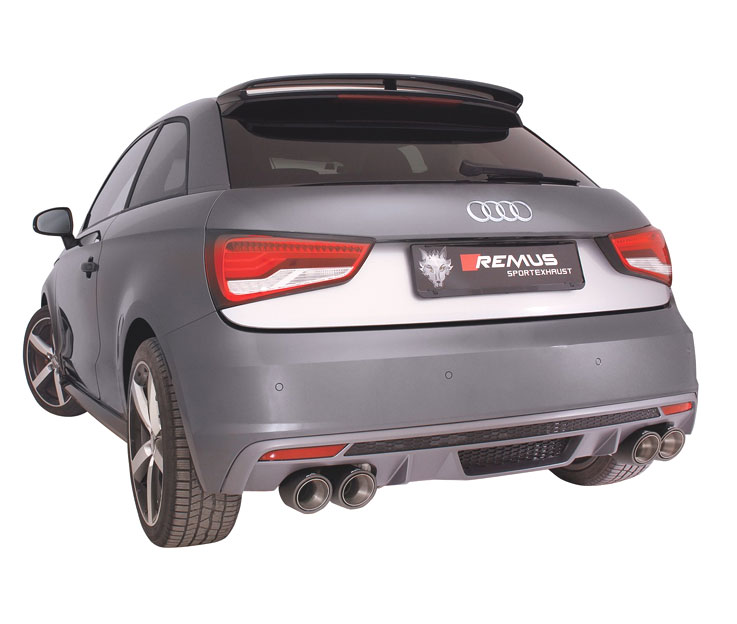 REMUS Sportauspuff / Duplex-ESD für: AUDI S1 - 8V / 2.0TFSI - 170 kW | Endrohre 4x 102 rund - Carbon/Titan  |  mit 2 integrierten Klappen und 2 elektrischen Aktuatoren
