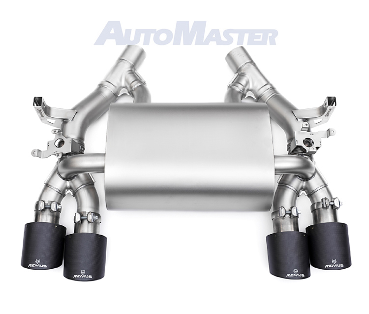 REMUS Sportauspuff / Duplex-ESD für: BMW M3 - F80 / 3.0T - 317,331 kW | Endrohre: Carbon/Titan 4x 102 rund,schräg / ESD mit Klappen