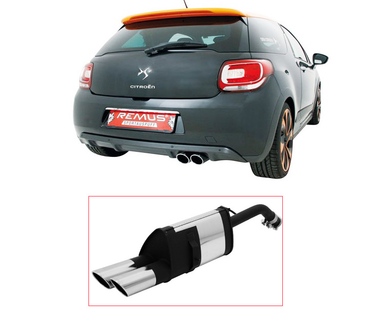 REMUS Sportauspuff / ESD für: CITROËN DS3 - 5FR / 1.6THP - 115 kW | ESD mit Endrohren 2x 84 rund, schräg