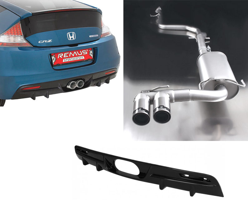 REMUS Sportauspuff / Anlage ab Kat. für: HONDA CR-Z Hybrid - ZF1 / 1.5 - 84 kW | Endrohre 2x 84 mm 'Street Race' / inkl. Heckschürzen-Einsatz