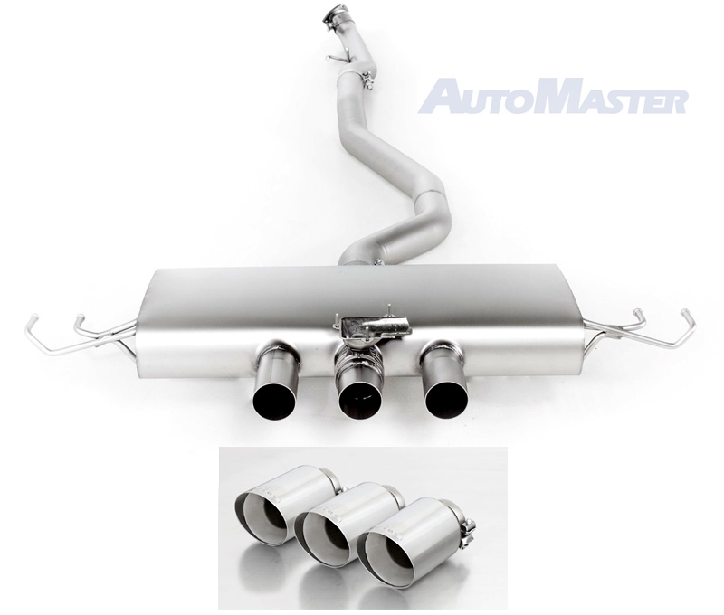 REMUS Sportauspuff / Anlage 76mm ab Kat./OPF für: HONDA Civic Type R - FK8 /  2.0T - 235 kW, ohne/mit OPF | Endrohre 3x 102 rund,schräg - verchromt / mit Klappe (öffnen verboten / Fernbedienungs-Kit optional für Fr. 650.- erhältlich)