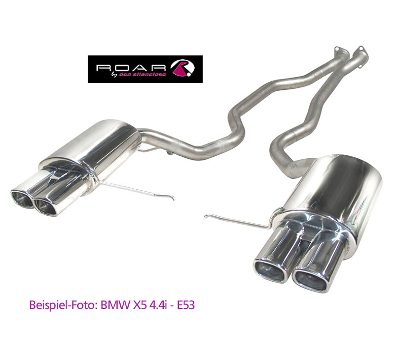ROAR Sportauspuff Edelstahl / Duplex-ESD für: BMW X5 - E53 / 3.0d - 135,160 kW | Standard Endrohr-Typ: 1x Sport Line 85 oder 104 - rund, scharf / viele weitere Endrohre gegen Aufpreis erhältlich