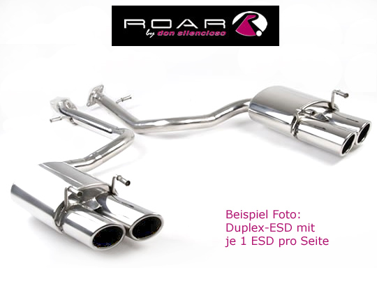 ROAR Sportauspuff Edelstahl / Duplex-ESD für: MERCEDES E500 4-matic - W211 / V8 - 225 kW | Standard Endrohr-Typ: Sport Line 85 oder 104 - rund, scharf / viele weitere Endrohre gegen Aufpreis erhältlich