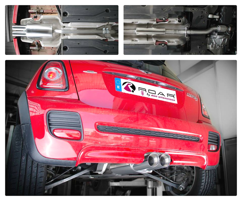 ROAR Sportauspuff Edelstahl / ESD für: MINI Cooper JCW - R56 / 1.6T - 155 kW | Standard Endrohr-Typ: 2x Sport Line 85 - rund, scharf / viele weitere Endrohre gegen Aufpreis erhältlich / Anlage ab Kat. auf Anfrage