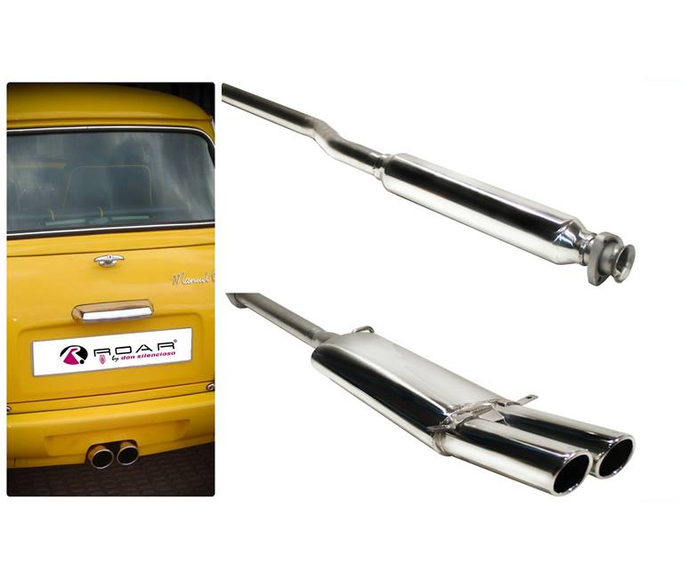 ROAR Sportauspuff Edelstahl / ESD für: ROVER Mini / 1991-2001 / 1.3 - 46 kW | Standard Endrohr-Typ: 1x Sport Line 85 oder 104 - rund, scharf / weitere Endrohre gegen Aufpreis erhältlich / Preis für die Anlage ab Kat. bitte anfragen