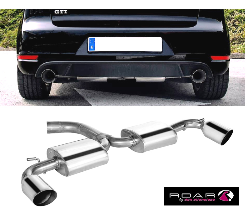 ROAR Sportauspuff Edelstahl / Duplex-ESD für: VW Golf 6 GTI / 2.0T - 155 kW | Standard Endrohr-Typ: Sport Line 85 oder 104 - rund, scharf / viele weitere Endrohre gegen Aufpreis erhältlich