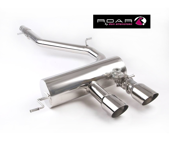 ROAR Sportauspuff Edelstahl / Anlage 76mm ohne MSD für: VW Golf 6 R / 2.0T - 199 kW | Standard Endrohr-Typ: 2x Sport Line 104mm - rund, scharf / weitere Endrohre gegen Aufpreis erhältlich