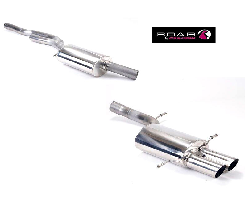 ROAR Sportauspuff Edelstahl / Anlage 63,5mm ab Kat. für: AUDI S4 - B5 / 2.7T - 195 kW (AGB) / 98-2000 | Standard Endrohr-Typ: 2x Sport Line 76 schräg, scharf / viele weitere Endrohre gegen Aufpreis erhältlich