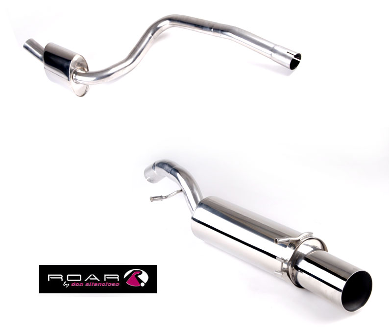 ROAR Sportauspuff Edelstahl / Anlage 63,5mm ab Kat. für: FORD Fiesta ST150 / 2.0 16V - 110  kW | Standard Endrohr-Typ: 1x Sport Line 104 - rund, scharf / viele weitere Endrohre gegen Aufpreis erhältlich
