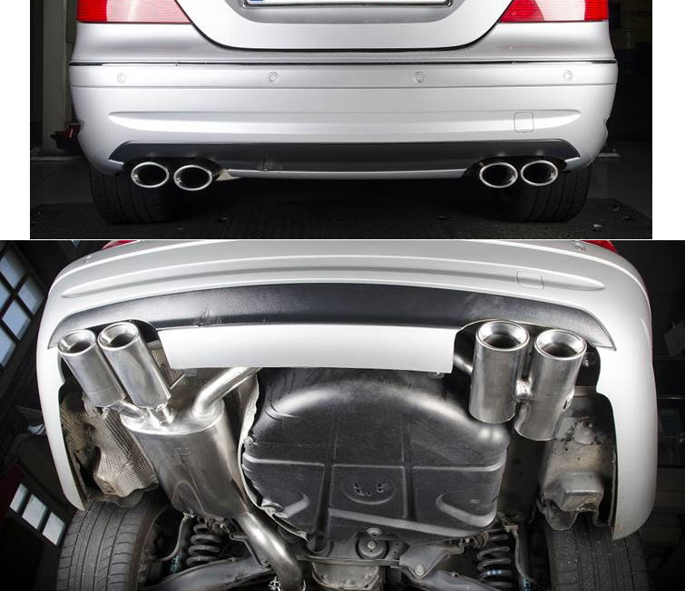 ROAR Sportauspuff Edelstahl / Duplex-ESD für: MERCEDES CLK55 AMG - W209 / 5.5 - 270 kW | Standard Endrohr-Typ: 4x 100x70 oval  / weitere Endrohre zu anderem Preis erhältlich