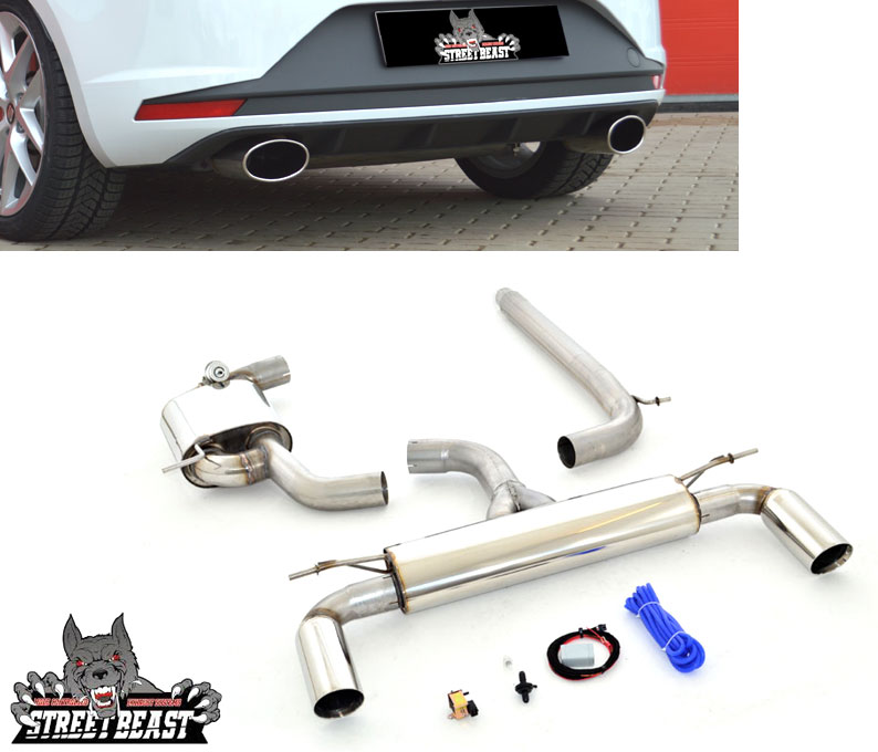 STREET BEAST Klappen-Auspuff / Duplex-Anlage 76mm ab Kat./OPF für: SEAT Leon Cupra 290 - 5F / 2.0TSI - 213 kW, mit OPF  |  Endrohr-Typen: alle  |  Klappensteuerung mit Drive Profile oder Handy-APP