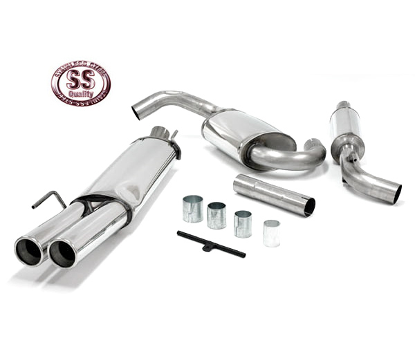 SIMONS Sportauspuff Edelstahl / Anlage 63,5mm ab Kat. für: VW Golf 3 / 1.8, 2.0, VR6, TDI / -128 kW | Endrohr: 2x 80 rund
