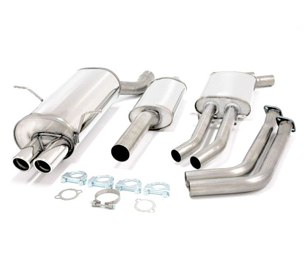 SIMONS Sportauspuff Edelstahl / Anlage 70mm ab Kat. für: BMW 320i,323i,328i - E46, Lim.,Coupé,Touring | Endrohr: 2x 80 rund, schräg