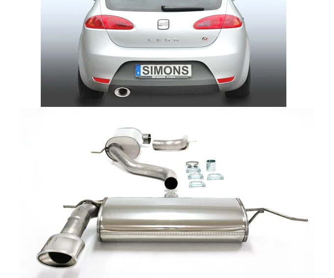 SIMONS Sportauspuff Edelstahl / Anlage 76mm ab Kat. für: SEAT Leon - 1P / 1.8TSI, 2.0TFSI / 118,147,155 kW | Endrohr: 90x140 oval, schräg