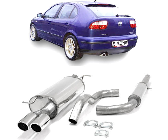 SIMONS Sportauspuff Edelstahl / Anlage 63,5mm ab Kat. für: SEAT Leon Sport - 1M / 1.8T - 132 kW | Endrohr: 2x 80 rund
