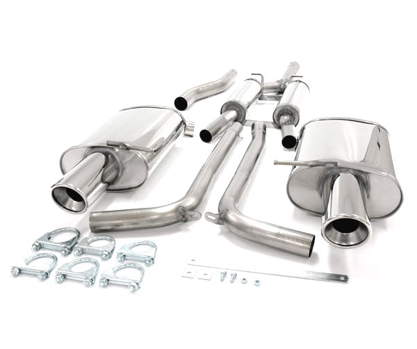 SIMONS Sportauspuff Edelstahl / Duplex-Anlage 63,5mm ab Kat. für: AUDI A4 Quattro - B6,8E,8H / 1.8T - 110 kW | Endrohr: 100 rund, schräg