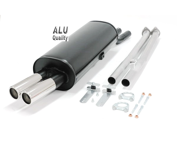 SIMONS Sportauspuff Stahl-Alu / Anlage 2x45mm ab Kat. für: BMW 320i,325i,325iX - E30, Lim.,Cabrio,Touring | Endrohr: 2x 70 rund, schräg