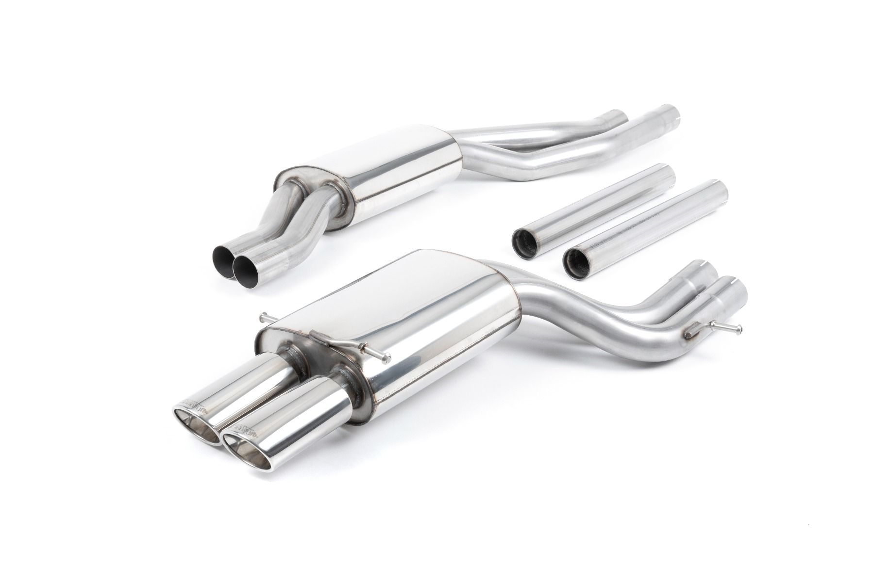 MILLTEK Sportauspuff / Anlage 2x 63.5 mm ab Kat. für: AUDI RS4 Avant - B5 |  Endrohre: 2x 104x80 oval /  mit CH-Gutachten
