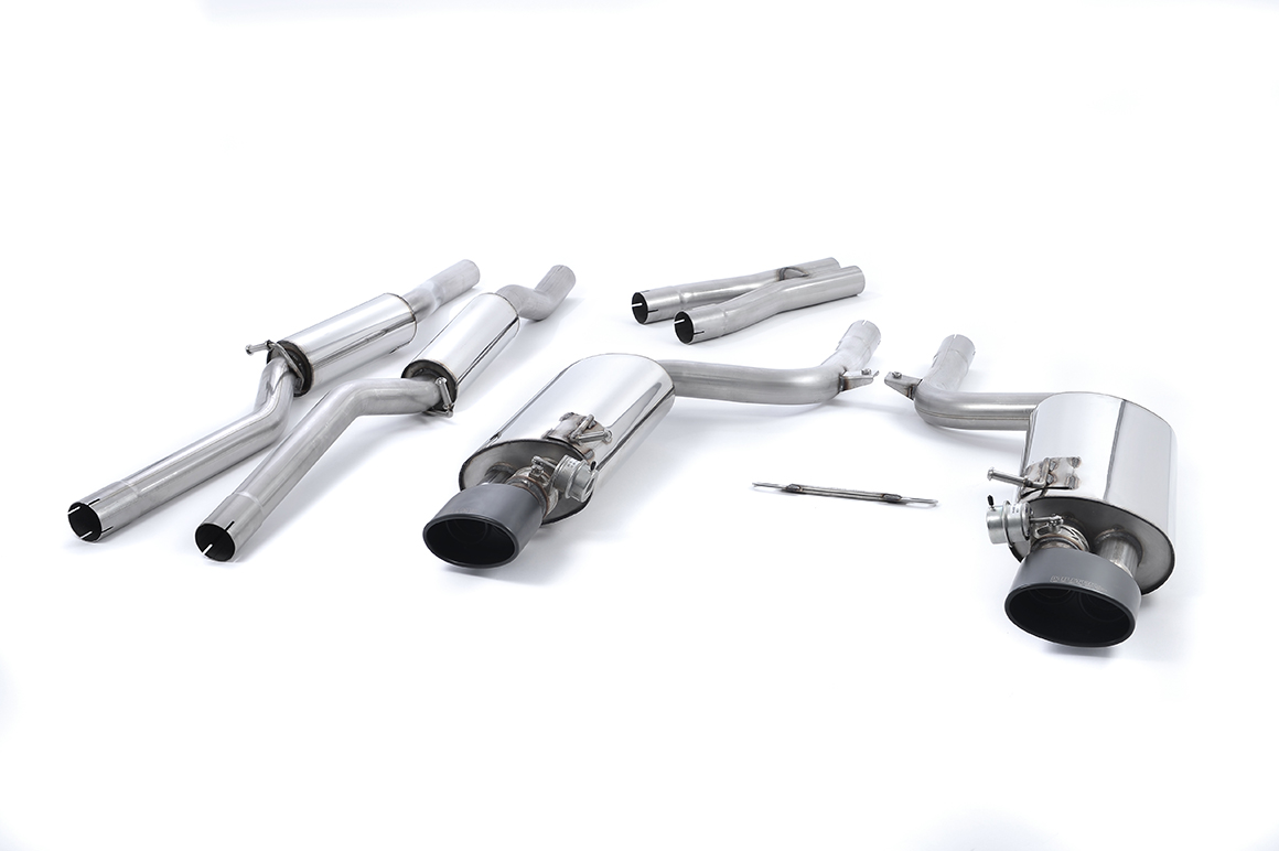 MILLTEK Sportauspuff / Duplex-Anlage 2x 60 mm ab Kat. für: AUDI RS4 V8 - B7 | ESD mit Klappensteuerung / Endrohre 150x95 oval, matt schwarz / Mehrleistung: 10.2 PS +  20.7nm