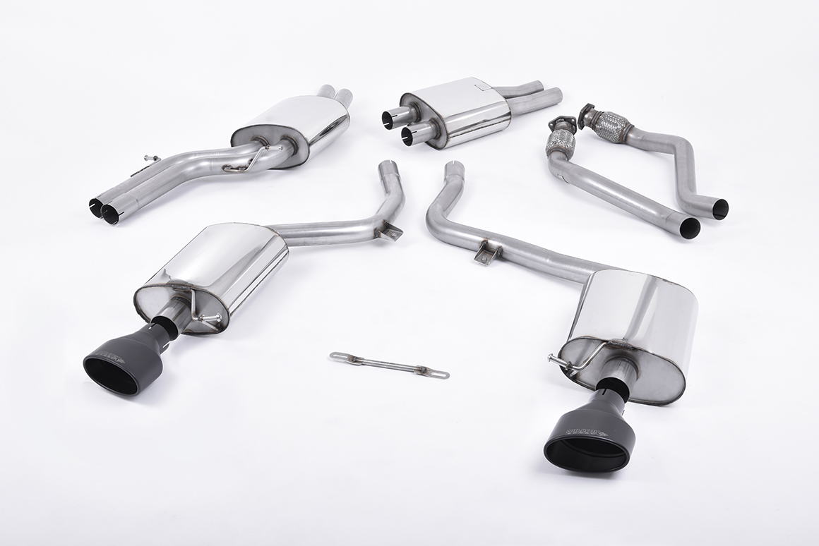 MILLTEK Sportauspuff / Duplex-Anlage 2x 60 mm ab Kat. für: AUDI S4 - B8 / -11.2011 / 3.0TFSI - 245 kW | Endrohre 2x 150x95 oval, satin black