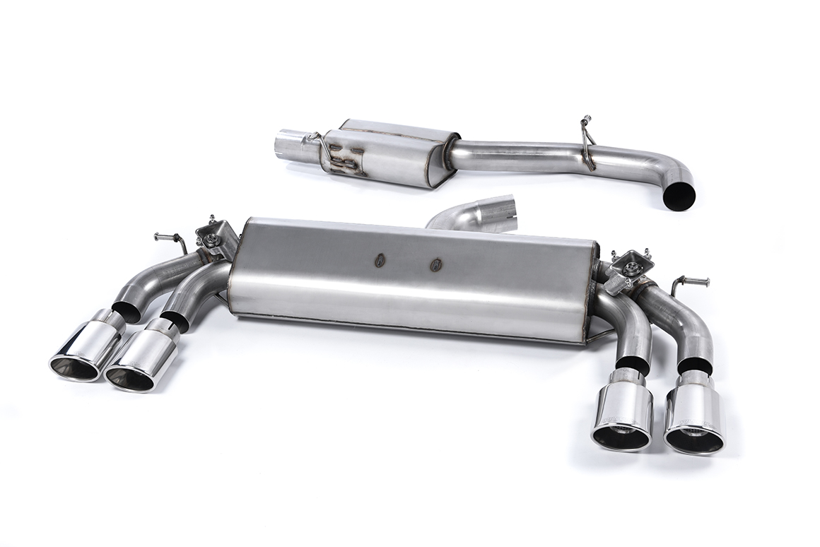 MILLTEK Sportauspuff / Duplex-Anlage 76mm ab Kat. für: AUDI S3 - 8V / 2.0TFSI - 221,228 kW | Endrohre 4x 104x80 oval, schräg - verchromt