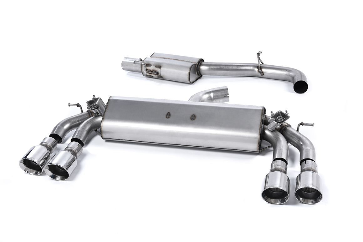MILLTEK Sportauspuff / Duplex-Anlage 76mm ab Kat. für: AUDI S3 Sportback - 8V /2.0TFSI - 221,228 kW | Endrohre GT 4x 100 rund, schräg - verchromt / ESD mit Klappen