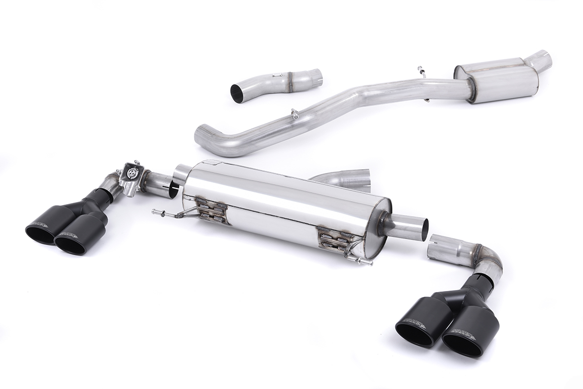 MILLTEK Sportauspuff / Duplex-Anlage 76mm ab Kat. für: AUDI S1 - 8X / 2.0TFSI - 170 kW | Endrohre 4x oval, schräg - Cerakote black / ESD mit Klappe