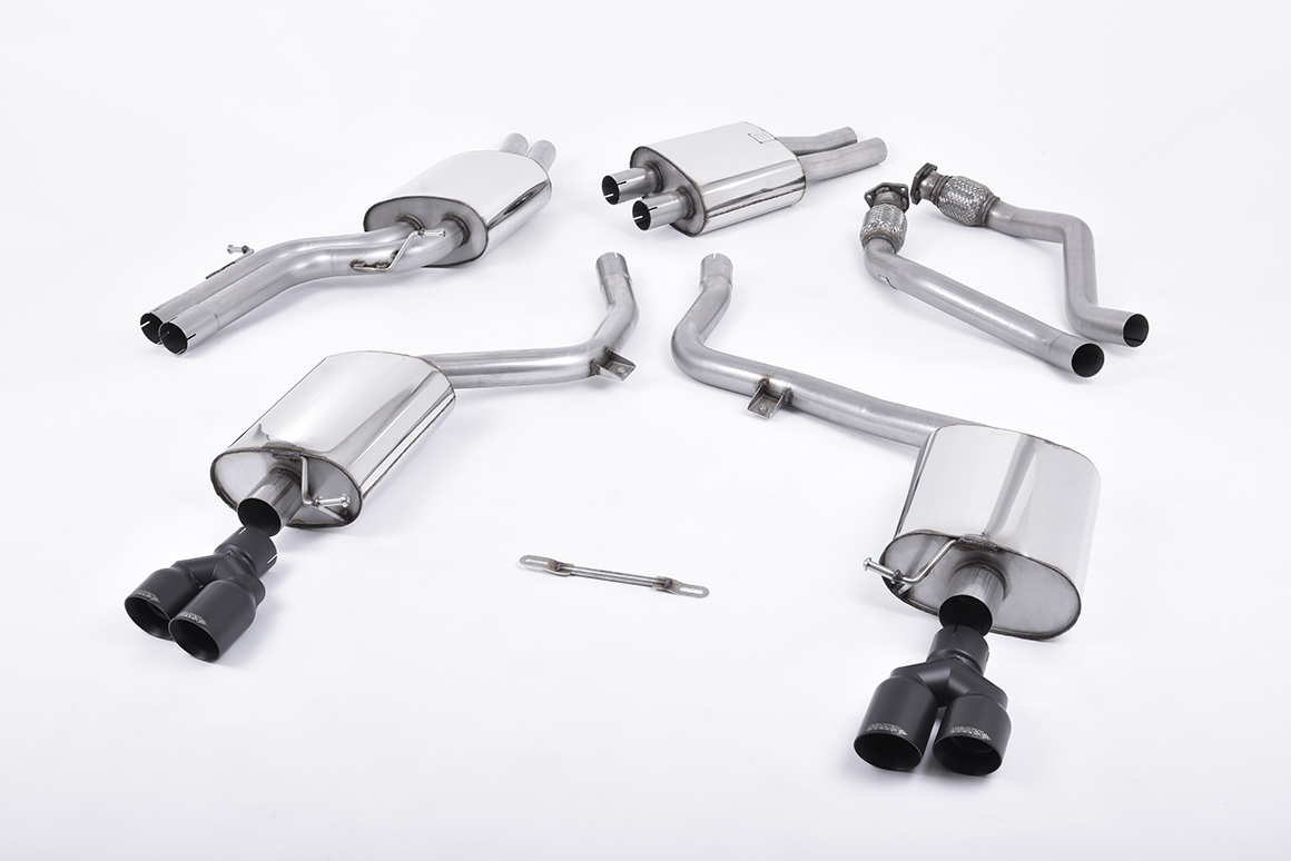 MILLTEK Sportauspuff / Duplex-Anlage 2x 60 mm ab Kat. für: AUDI S4 - B8 / -11.2011 / 3.0TFSI - 245 kW | Endrohre 4x 80 rund, Cerakote Black