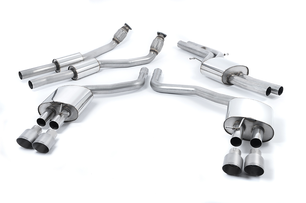 MILLTEK Sportauspuff / Duplex-Anlage 2x 70mm ab Kat. für: AUDI S6 - 4G / 4.0TFSI - 309 kW | 2-flutig mit MSD - Endrohre GT 4x 100 rund, schräg, Titan matt