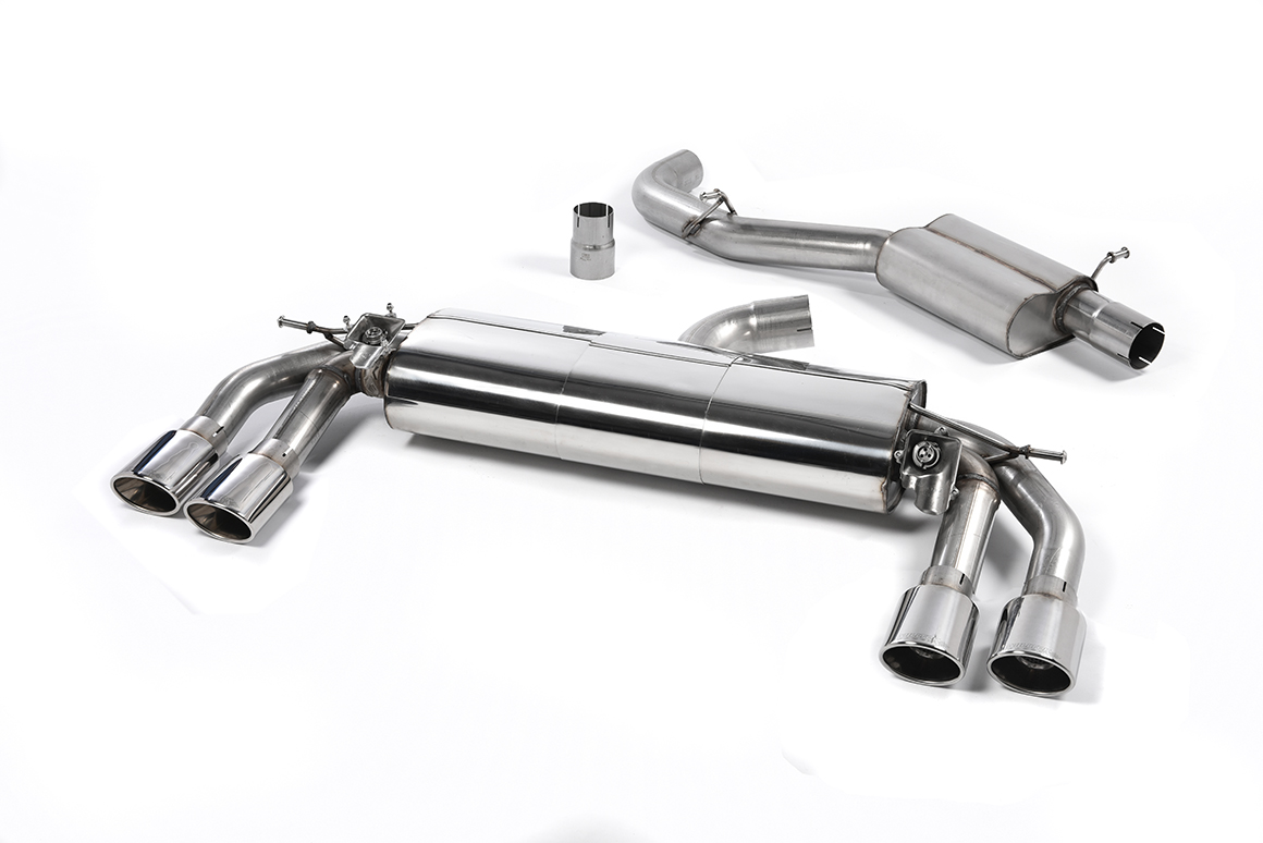MILLTEK Sportauspuff / Duplex-Anlage 76mm ab Kat. für: AUDI TTS Quattro - 8S / 2.0TFSI - 228 kW | Endrohre 4x 104x80 oval, schräg - verchromt / ESD mit Klappen