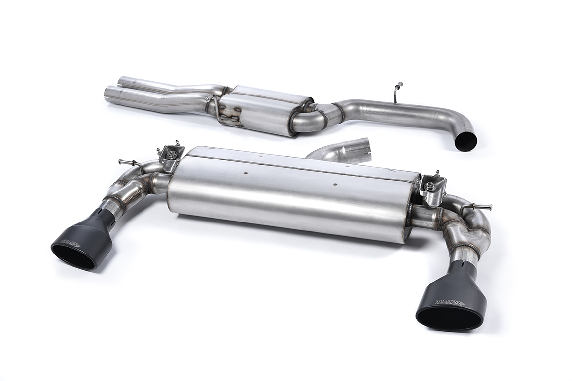 MILLTEK Sportauspuff / Duplex-Anlage 76mm ab Kat. für: AUDI RS3 Sportback - 8V / 2.5TSI - 270 kW | Endrohre 2x 150x95 oval - Cerakote black / mit Klappen, HollowTek Technology