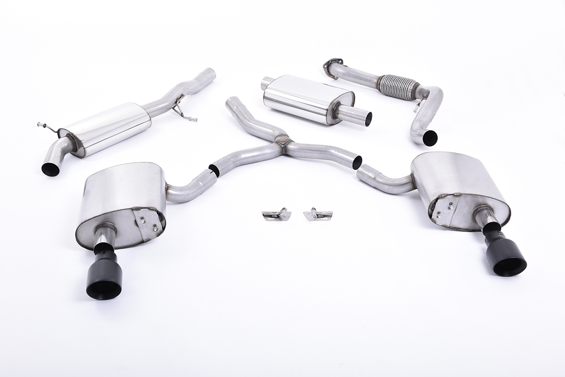 MILLTEK Sportauspuff / Duplex-Anlage 70mm ab Kat. für: AUDI A4 Quattro, Allroad - B9 / 2.0TFSI - 183,185 kW  |  Endrohre 2x 100 rund, schräg, Schwarz