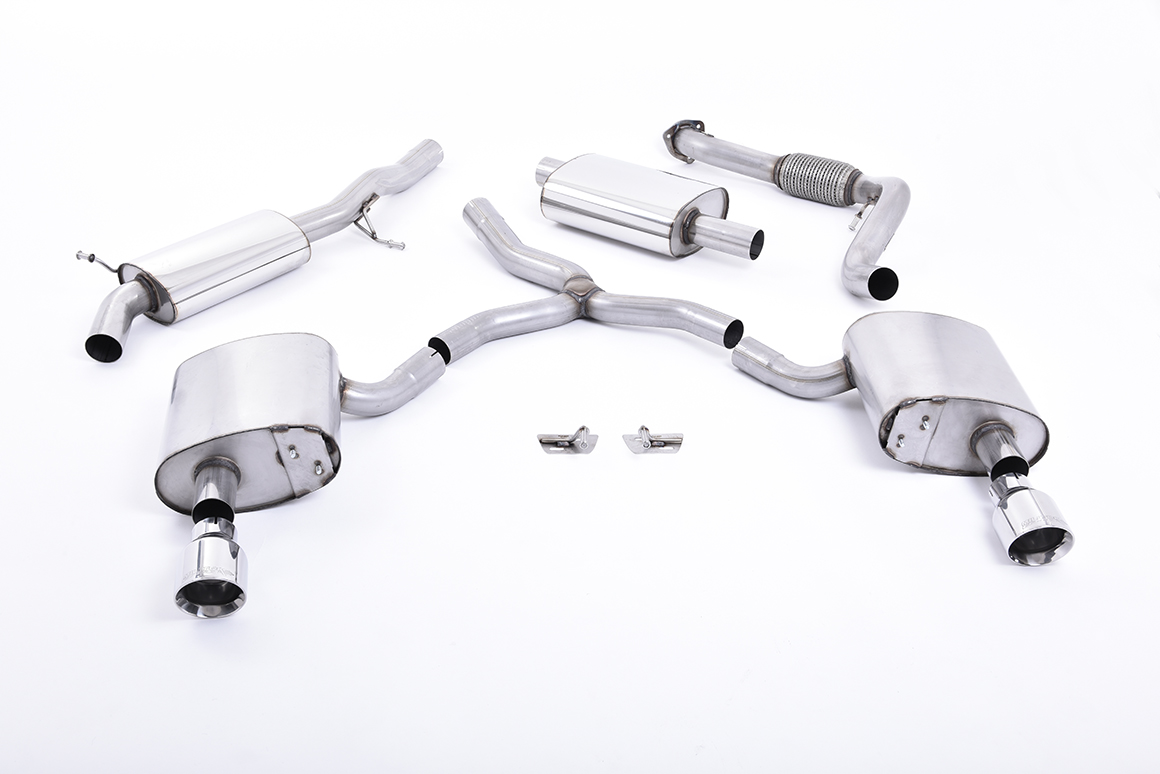 MILLTEK Sportauspuff / Duplex-Anlage 70mm ab Kat. für: AUDI A4 Quattro, Allroad - B9 / 2.0TFSI - 183,185 kW  |  Endrohre 2x 100 rund, schräg