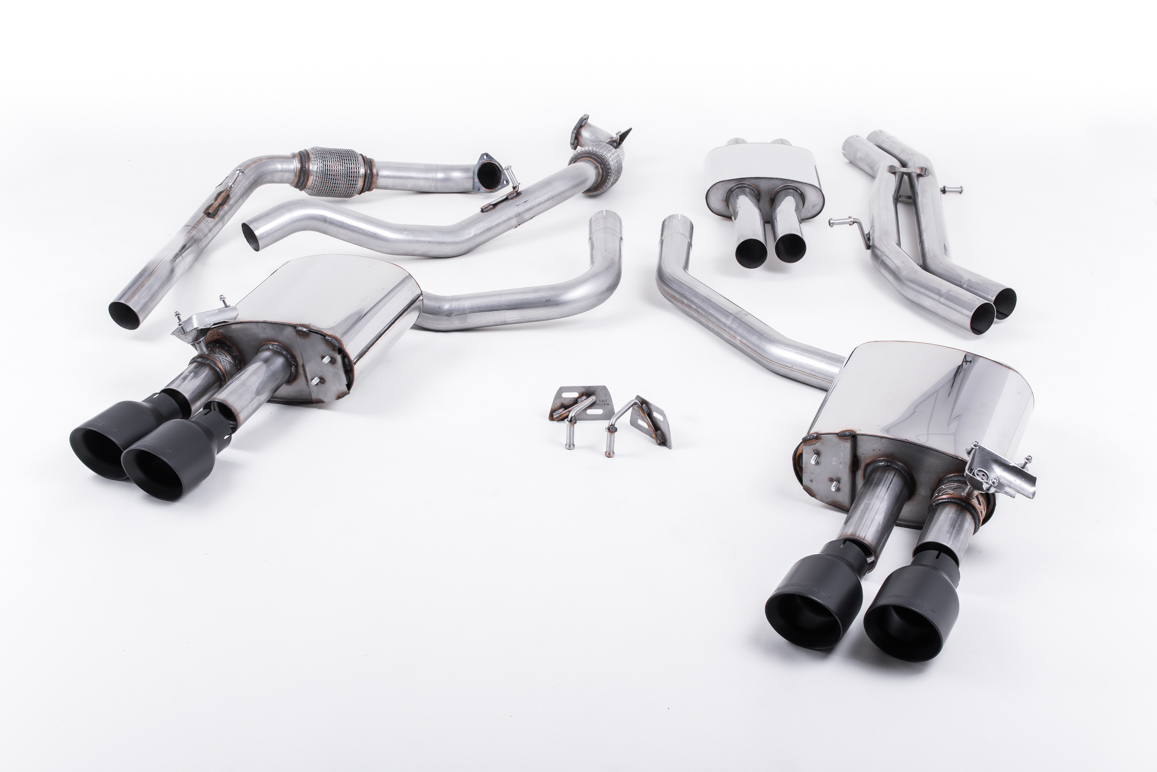 MILLTEK Sportauspuff / Duplex-Anlage 2x 63.5 mm ab Kat. für: AUDI S4 - B9, incl. Avant / 3.0TFSI - 260 kW |  Endrohre: 4x GT100 - Cerakote Schwarz / bitte bei der Best. angeben, ob für Modell ohne oder mit Sport-Differential