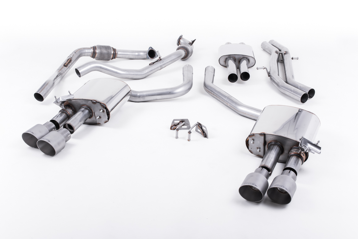 MILLTEK Sportauspuff / Duplex-Anlage 2x 63.5 mm ab Kat. für: AUDI S5 - F5, Sportback / 3.0TFSI - 260 kW |  Endrohre: 4x GT100 rund - Titan matt / bitte bei der Best. angeben, ob für Modell ohne oder mit Sport-Differential