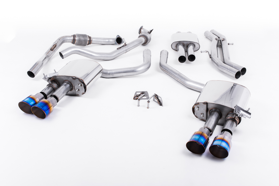 MILLTEK Sportauspuff / Duplex-Anlage 2x 63.5 mm ab Kat. für: AUDI S5 - F5, Sportback / 3.0TFSI - 260 kW |  Endrohre: 4x GT100 rund - Titan burnt / bitte bei der Best. angeben, ob für Modell ohne oder mit Sport-Differential