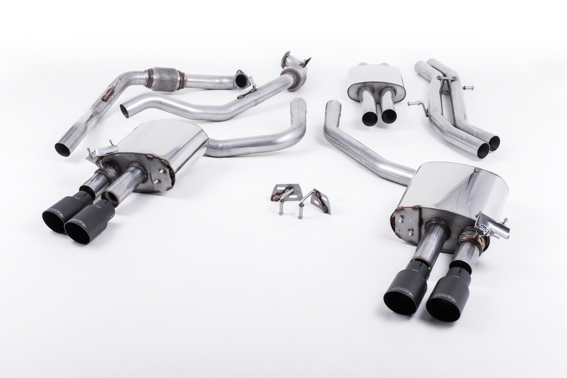 MILLTEK Sportauspuff / Duplex-Anlage 2x 63.5 mm ab Kat. für: AUDI S4 - B9, incl. Avant / 3.0TFSI - 260 kW |  Endrohre: 4x GT90 - Cerakote Schwarz / bitte bei der Best. angeben, ob für Modell ohne oder mit Sport-Differential