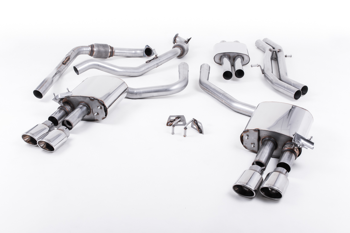 MILLTEK Sportauspuff / Duplex-Anlage 2x 63.5 mm ab Kat. für: AUDI S4 - B9, incl. Avant / 3.0TFSI - 260 kW |  Endrohre: 4x oval - poliert / bitte bei der Best. angeben, ob für Modell ohne oder mit Sport-Differential