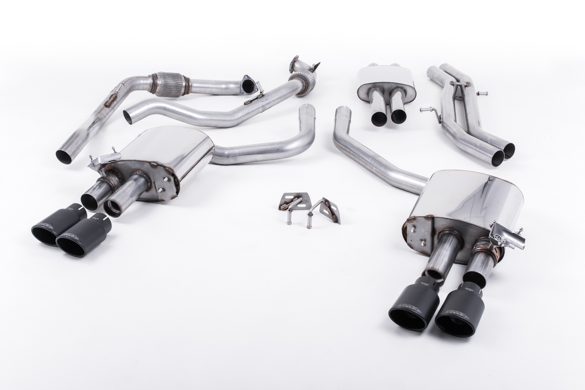 MILLTEK Sportauspuff / Duplex-Anlage 2x 63.5 mm ab Kat. für: AUDI S4 - B9, incl. Avant / 3.0TFSI - 260 kW |  Endrohre: 4x oval - Cerakote Schwarz / bitte bei der Best. angeben, ob für Modell ohne oder mit Sport-Differential