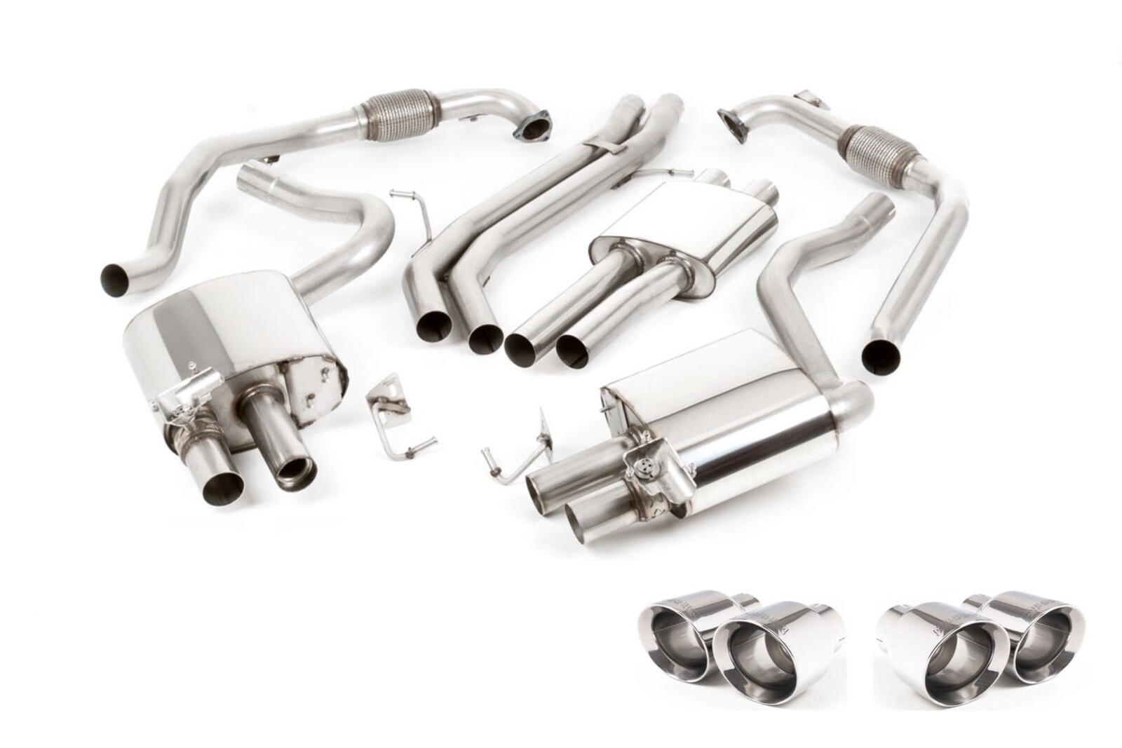 Millteksport Duplex Sportauspuffanlage ab Katalysator # SSXAU694 für AUDI S4 B9 mit 4x Ø 100mm Polished Tips inkl. CH-Eignungserklärung