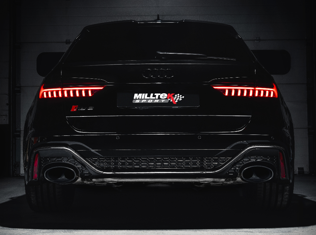 MILLTEK Sportauspuff / Duplex-Anlage 2x 80mm ab VSD für: AUDI RS7 Sportback - 4K / 4.0T - 441 kW, mit OPF |  Endrohre:  225x115 oval, schräg - Schwarz matt