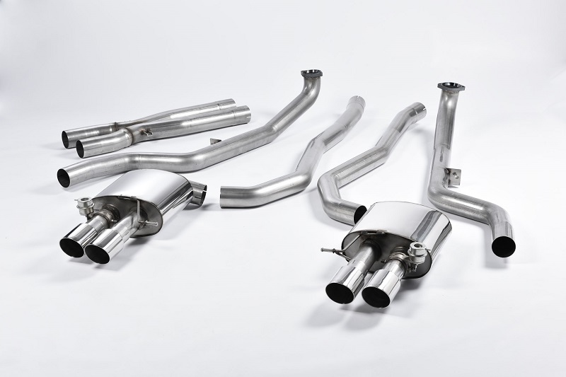 MILLTEK Sportauspuff / Duplex-Anlage 2x 76mm ab Kat. für: BMW M5 - F10 / 4.4 V8 - 412 kW | 2-flutig, ESD mit Klappen / Endrohre GT 4x 90 rund, schräg, poliert