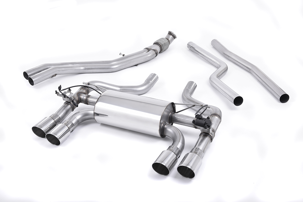 MILLTEK Sportauspuff / Anlage 2x 63,5mm ab Kat. für: BMW M2 - F87 / 3.0T - 272 kW  | Endrohre 4x 90 GT, rund, poliert / mit 2 Klappen, HollowTek Technology
