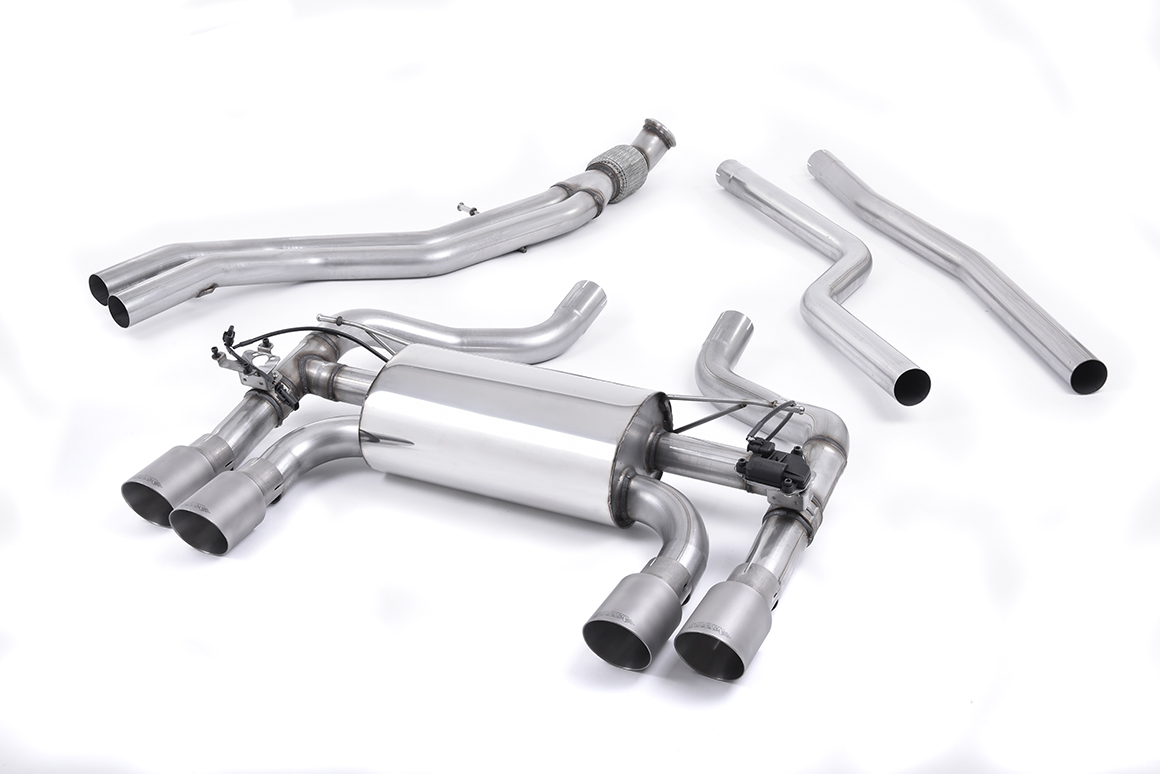 MILLTEK Sportauspuff / Anlage 2x 63,5mm ab Kat. für: BMW M2 - F87 / 3.0T - 272 kW | Endrohre 4x 90 GT, rund Titan / mit 2 Klappen, HollowTek Technology