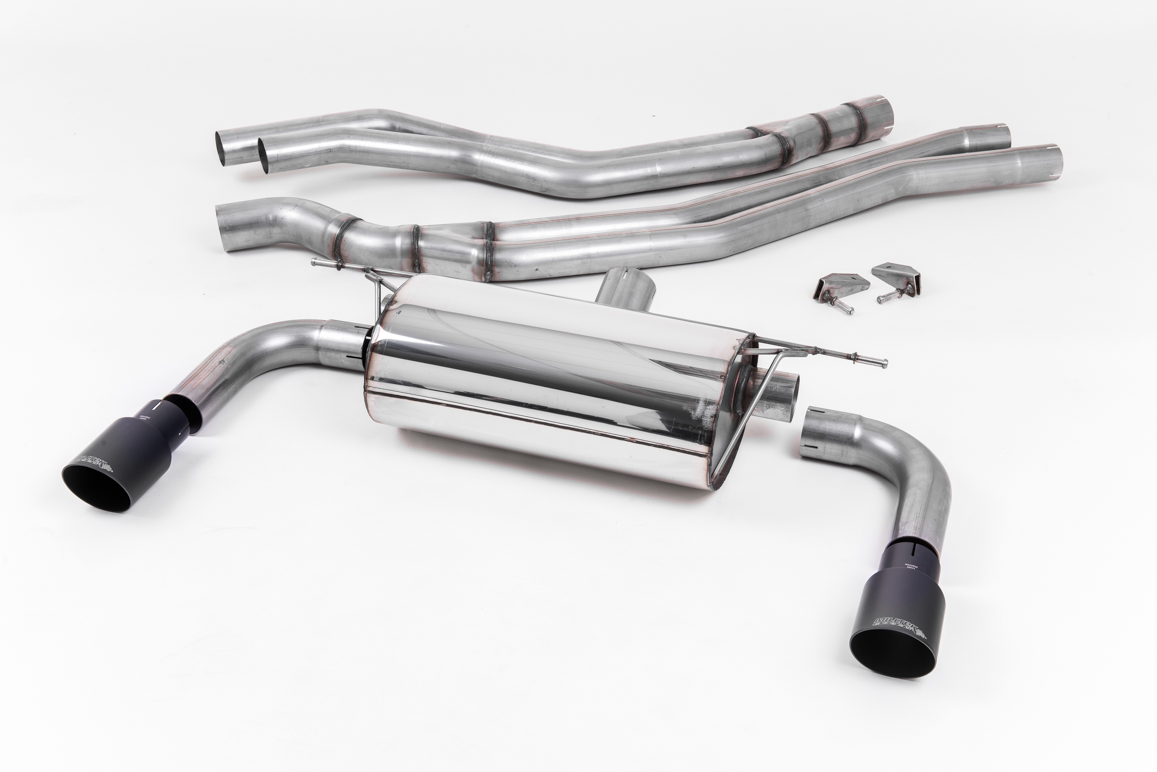 MILLTEK Sportauspuff / Duplex-Anlage 66.5mm ab Kat. für: BMW M240i, M240ix - F22 / 3.0T - 250 kW, ohne OPF |  mit Endrohren 2x GT90 - Cerakote Schwarz