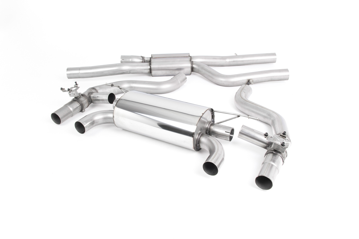 MILLTEK Sportauspuff / Duplex-Anlage 2x 70mm ab Kat./OPF für: BMW M2 Competition - F87 / 3.0T - 302 kW, mit OPF | Endrohre 4x 90 rund GT poliert / mit 2 Klappen