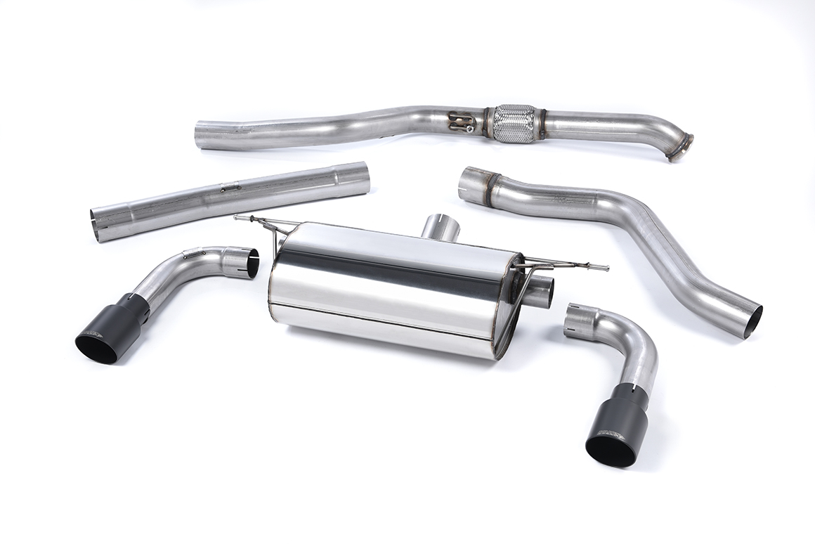 MILLTEK Sportauspuff / Duplex-Anlage 76mm ab Kat. für: BMW M235i - F22 / 3.0T - 240 kW | Endrohre GT 90 rund, schräg - Cerakote black, ohne Klappe
