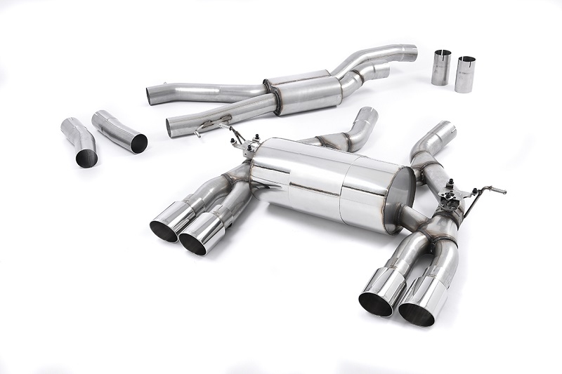 MILLTEK Sportauspuff / Duplex-Anlage 2x 70mm ab Kat. für: BMW M3 - F80 / 3.0T - 317,331 kW | Endrohre 4x GT90 - poliert / mit Auspuffklappen