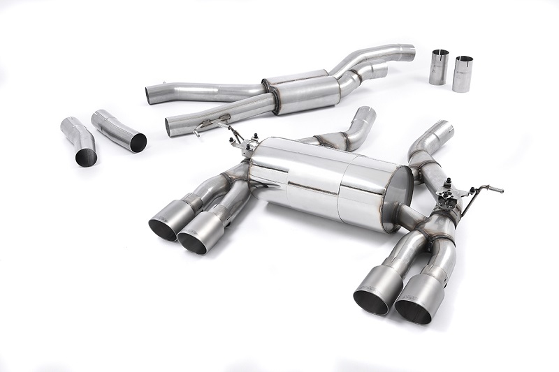 MILLTEK Sportauspuff / Duplex-Anlage 2x 70mm ab Kat. für: BMW M3 - F80 / 3.0T - 317,331 kW | Endrohre 4x GT90 - Titan / mit Auspuffklappen