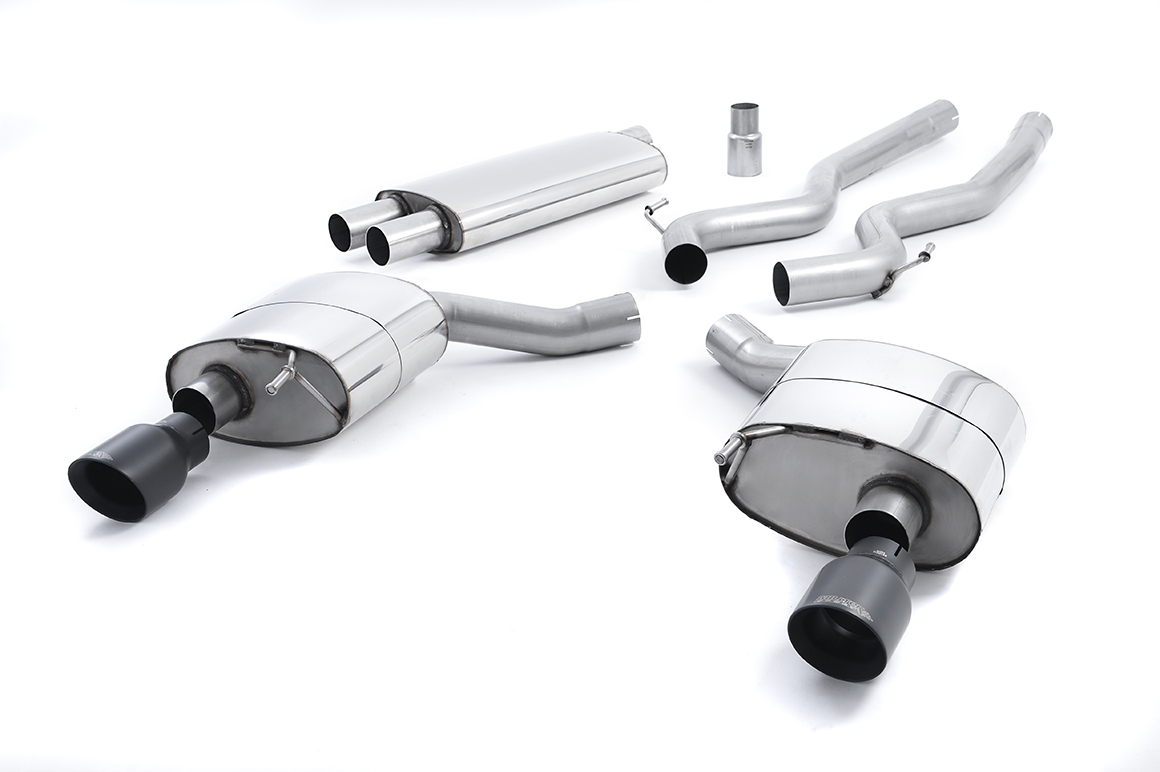 MILLTEK Sportauspuff / Duplex-Anlage 2x 70mm ab Kat. für: FORD Mustang 2.3T  |  Endrohre 2x GT100 - Cerakate Black matt